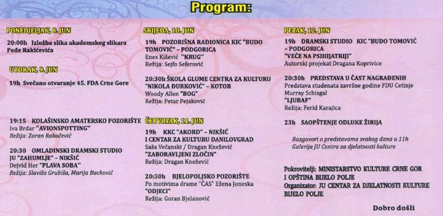 Počinje 45. Festival dramskih amatera Crne Gore Počinje 45. Festival dramskih amatera Crne Gore